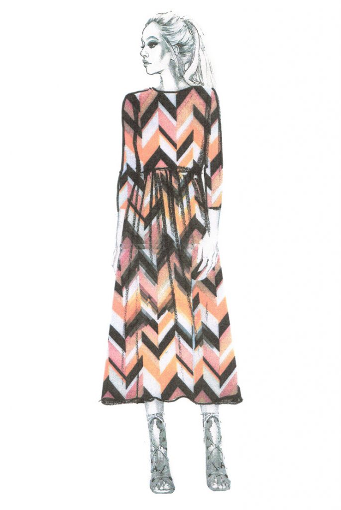 Rochie casual midi cu dungi chevron