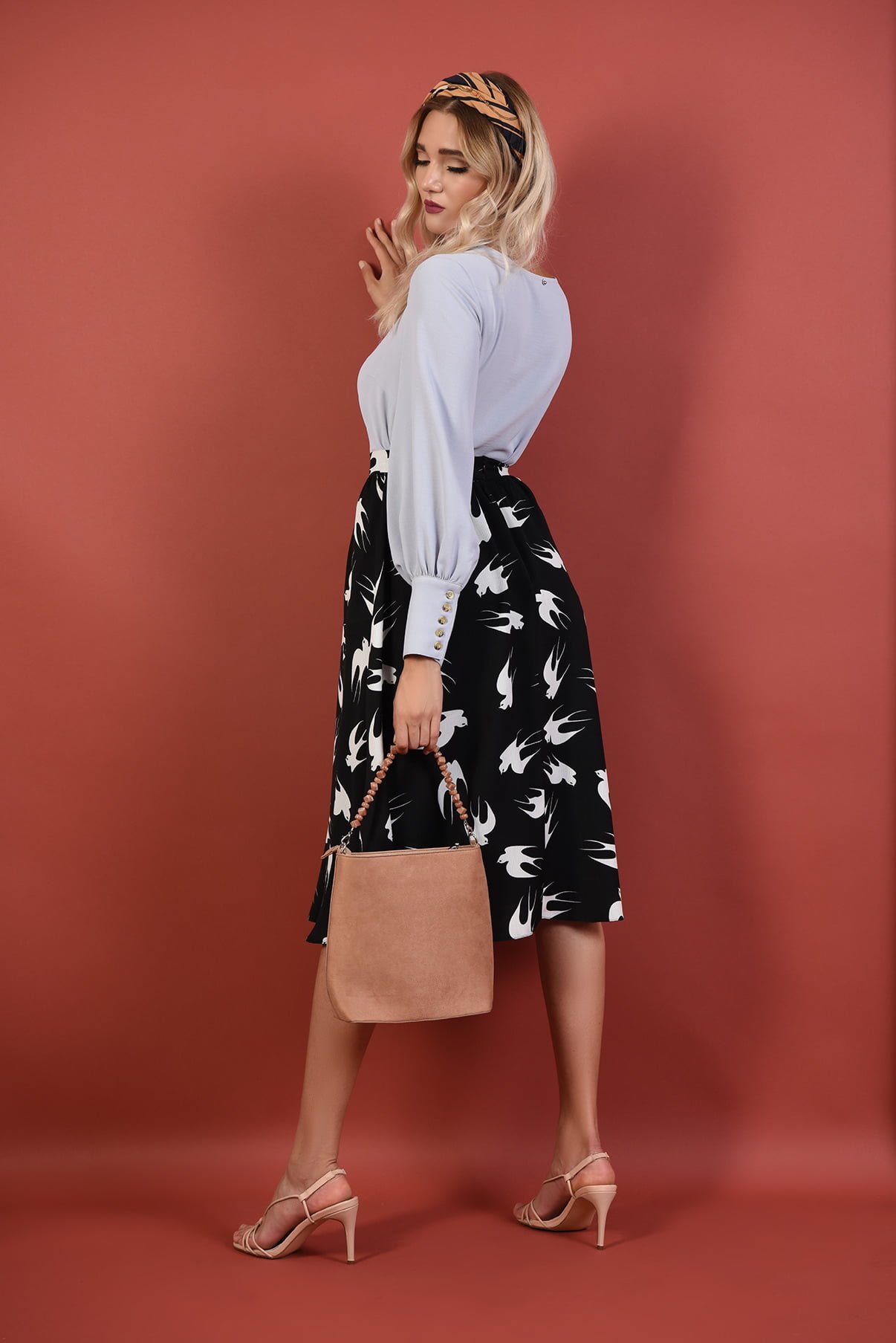 Fusta midi clos din viscoza imprimata - Pre-Fall 2019