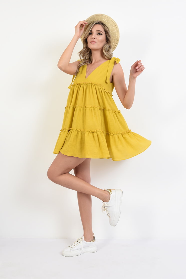 Rochie babydoll cu funde la umar