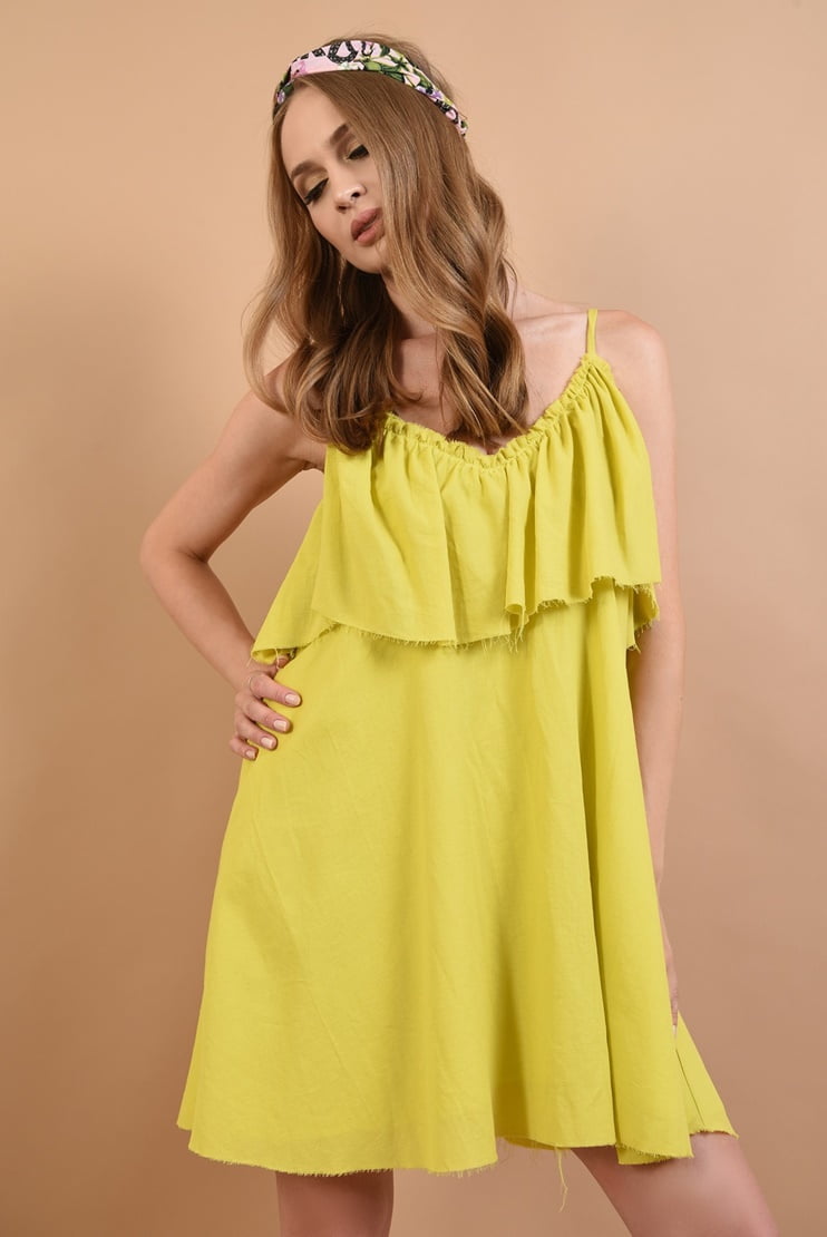 Rochie baby doll din bumbac lime