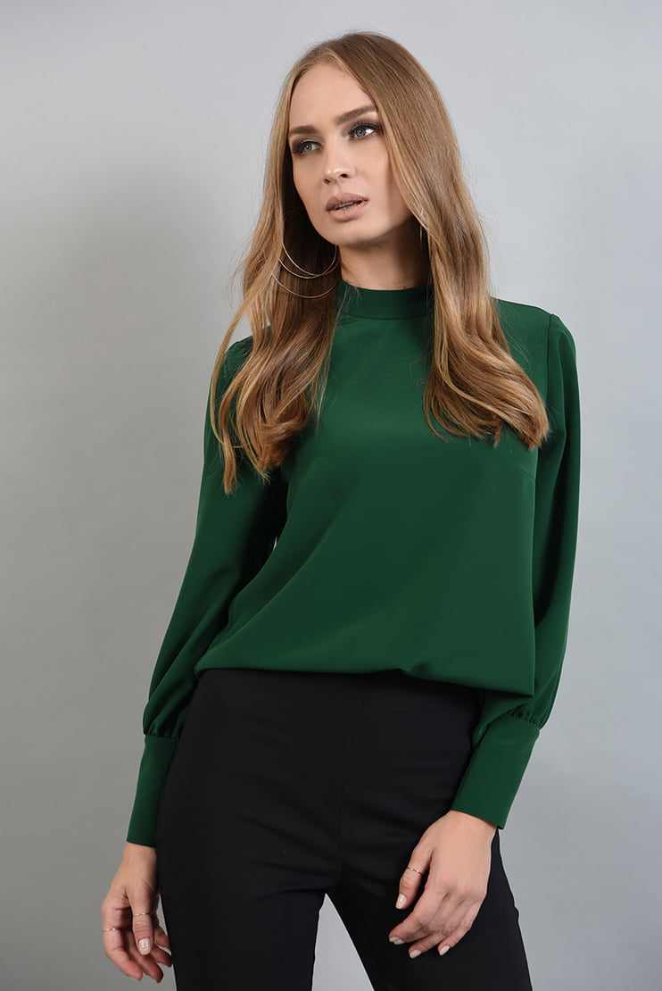 Bluza basic verde cu guler