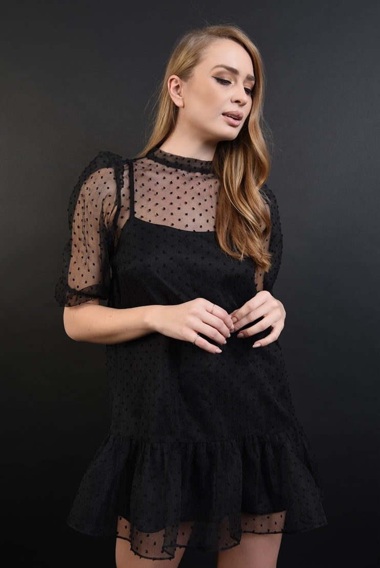 Rochie mini din organza cu volan