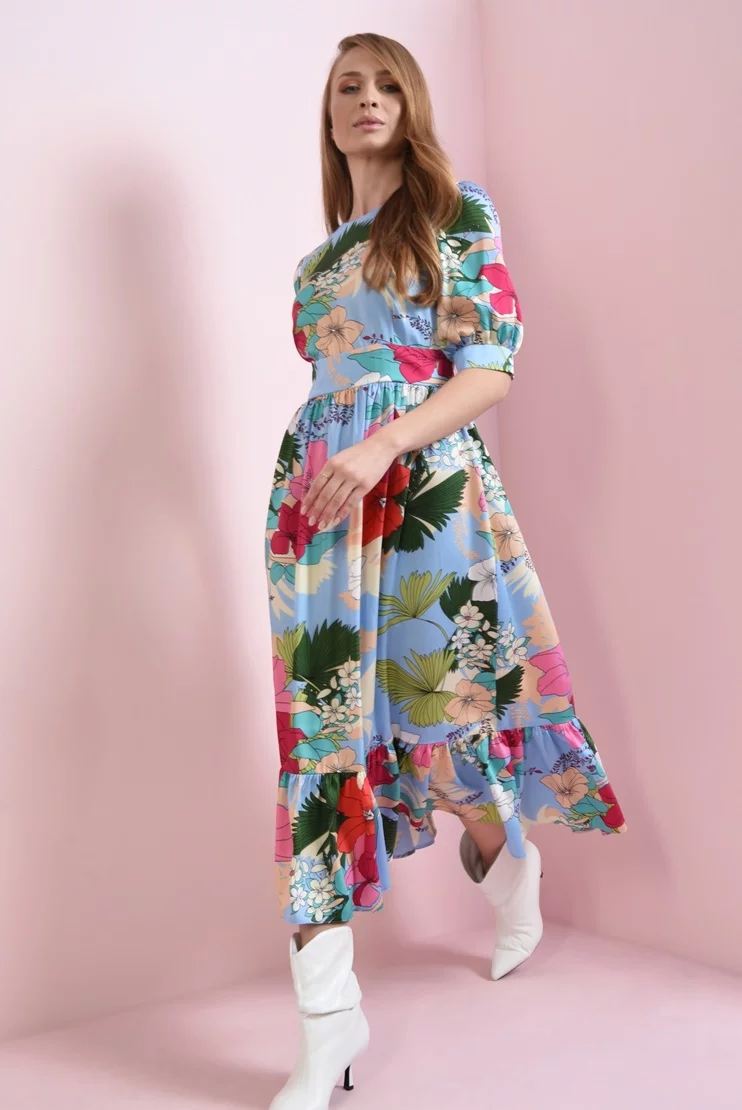 Rochie de primavara cu imprimeu multicolor