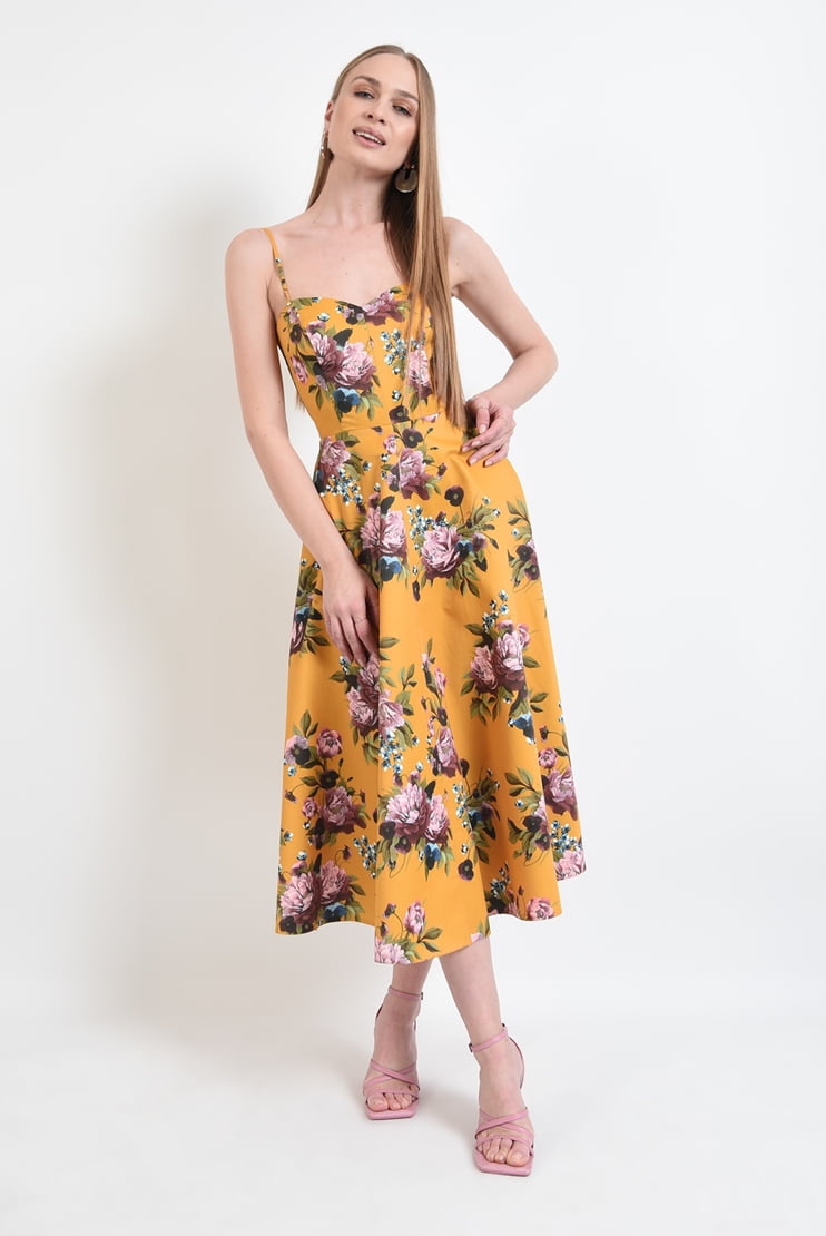 Rochie eleganta cu bretele fine si imprimeu floral