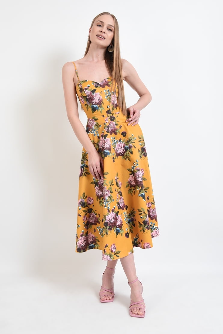 Rochie midi evazata cu imprimeu floral